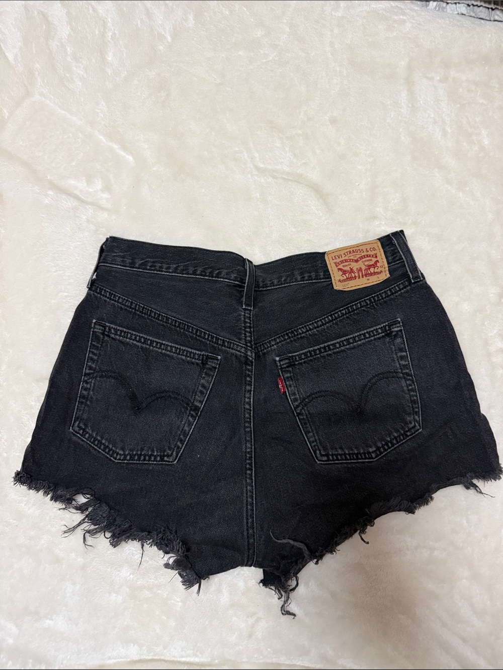 Levi's 501 Black Distressed Cutoff Denim Shorts - Picture 3 of 5